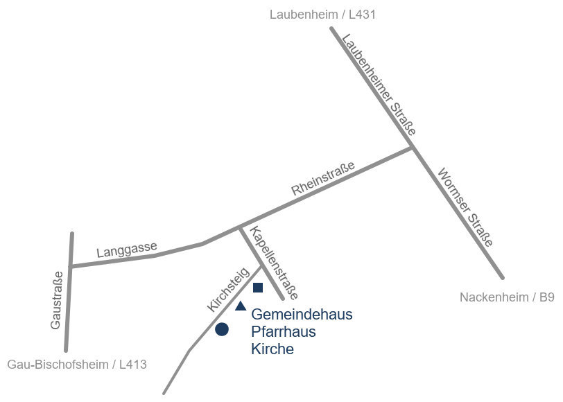 Lageplan der Evangelischen Kirche und des Gemeindehaus Bodenheim